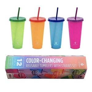 MANNA Vibrant Color-Changing Tumblers with Straws - 12 Pack